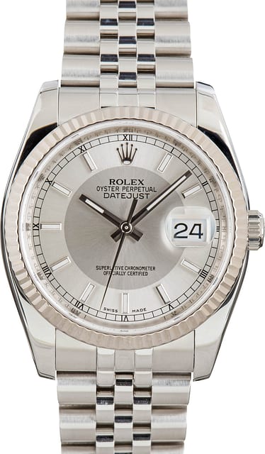 173264 Pre-owned Rolex Datejust 116234 Silver Tuxedo Dial