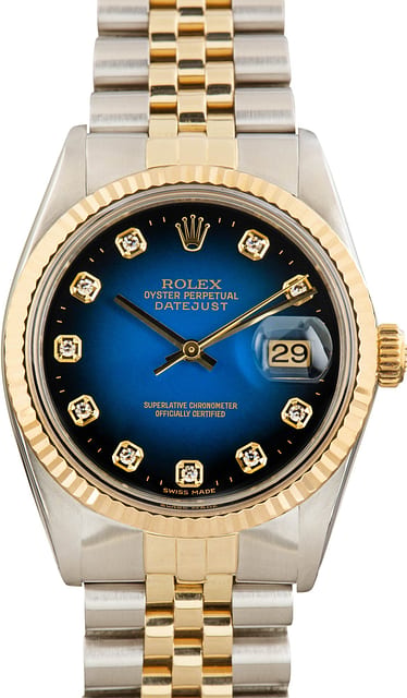 Rolex Datejust 36 Ref 16013 Blue Vignette Diamond Dial