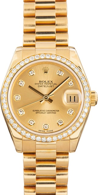 Ladies Rolex Datejust 31 Yellow Gold 178288 Diamond Dial