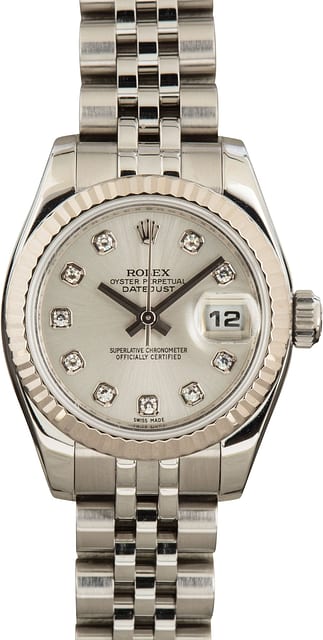 Ladies Rolex Datejust Silver Diamond Dial 179174