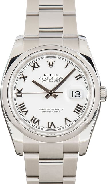 Used Rolex Datejust 36 Ref 116200 White Roman Dial