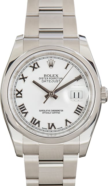 Used White Roman Dial Rolex Datejust 36 Steel 116200