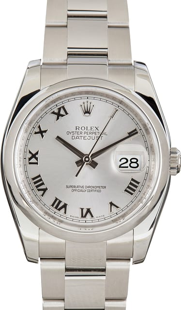 Used Stainless Steel Rolex Datejust 36 Rhodium Dial 116200