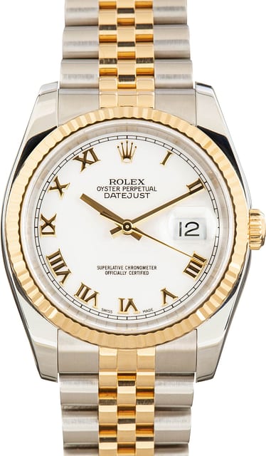 Used Rolex Datejust 36 Two Tone 116233 White Roman Dial