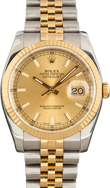 Pre-Owned Rolex Datejust 36 Steel & Gold 116233 Champagne Dial