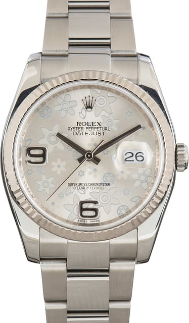 Pre-Owned Rolex Datejust 36 Ref 116234 Silver Floral Motif Dial