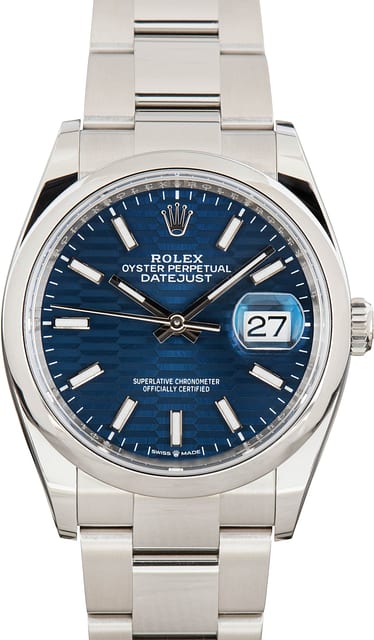 Pre-Owned Rolex Datejust 36 Blue Fluted Motif Dial 126200