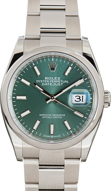 Pre-Owned Rolex Datejust 36 Stainless Steel 126200 Mint Green Dial