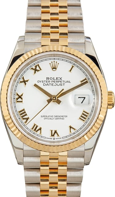 Pre-owned Rolex Datejust 36 Ref 126233 White Roman Dial