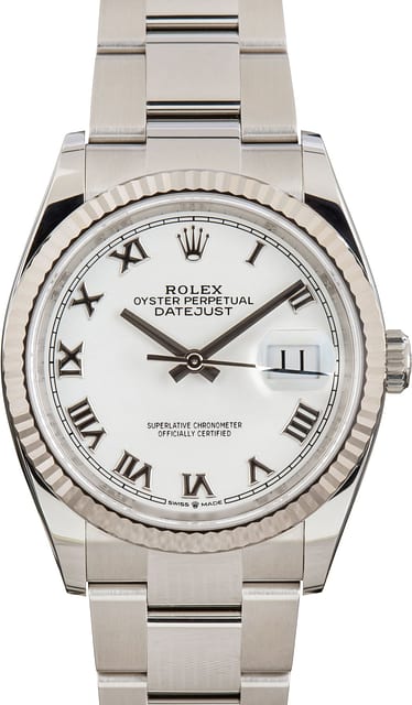 Pre-owned Rolex Datejust 126234 White Roman Dial