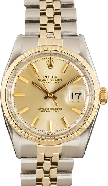 Pre-Owned Two Tone Rolex Datejust 36 Ref 1601 Silver Dial