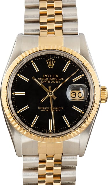 Pre-Owned Rolex Datejust 36 Ref 16013 Black Index Dial