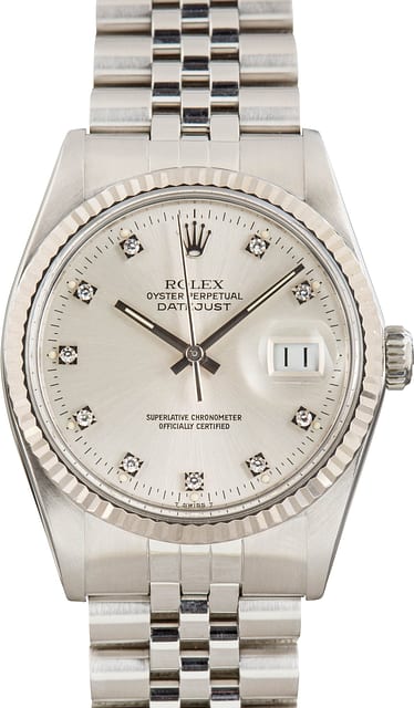 Used Rolex Datejust Ref 16014 Silver Diamond Dial