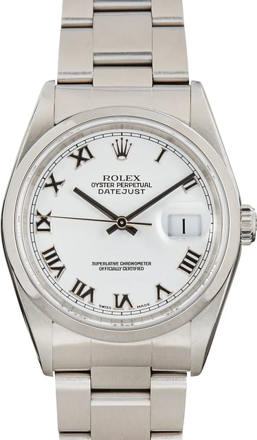 Pre-Owned Rolex Datejust 36 Ref 16200 White Roman Dial