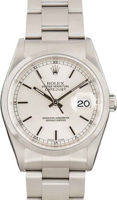 Pre-Owned Rolex Datejust 36 Ref 16200 Silver Index Dial