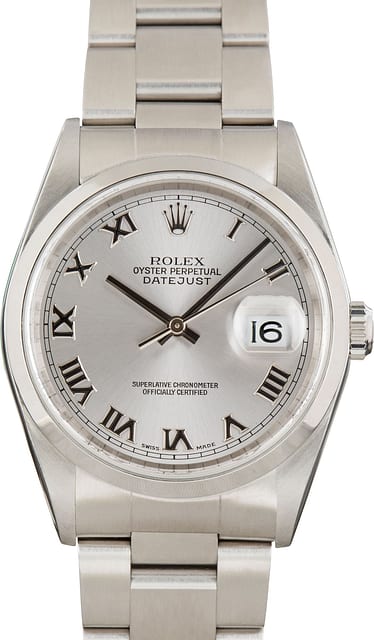 Pre-Owned Rolex Datejust 36 Ref 16200 Silver Roman Dial