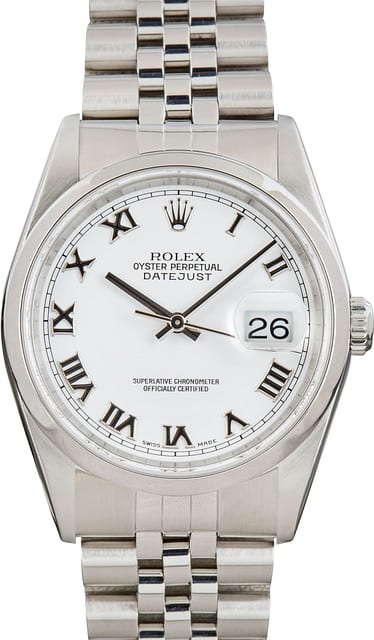 Rolex Datejust 36 Ref 16200 White Roman Dial