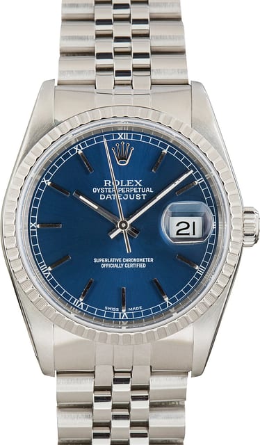 Pre-Owned Rolex Datejust 36 Blue Index Dial ref 16220