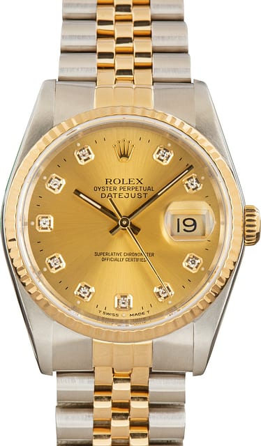 Pre-Owned Two Tone Rolex Datejust 36 Ref 16233 Diamond Dial