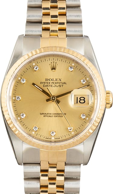 Used Rolex Datejust 36 Two-Tone Ref 16233 Champagne Diamond Dial