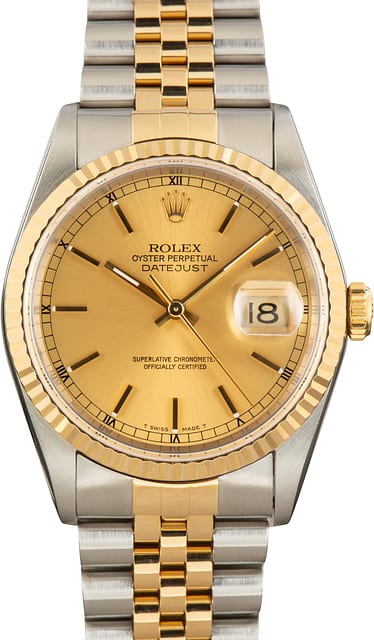 Pre-Owned Steel & Gold Rolex Datejust 36 Ref 16233 Champagne Dial