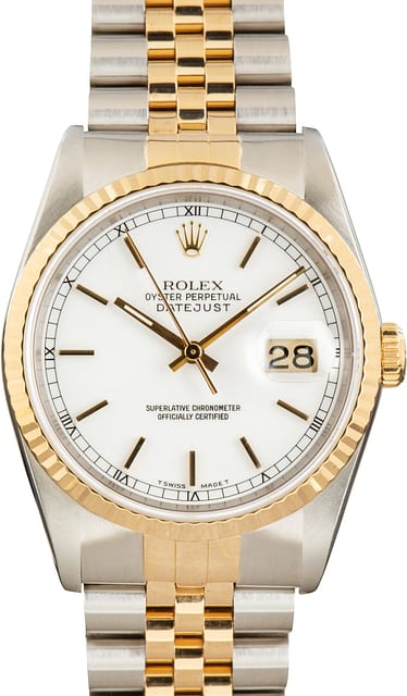 Used Rolex Datejust 36 Ref 16233 White Index Dial