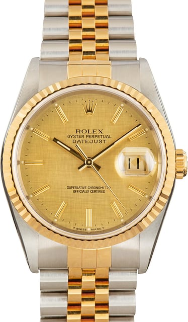 Pre-Owned Rolex Datejust 36 ref 16233 Champagne Linen Dial