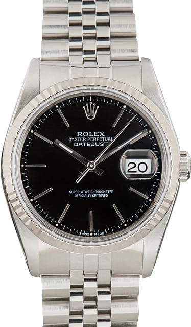 Pre-Owned Black Dial Rolex Datejust 36 ref 16234 Stainless Steel