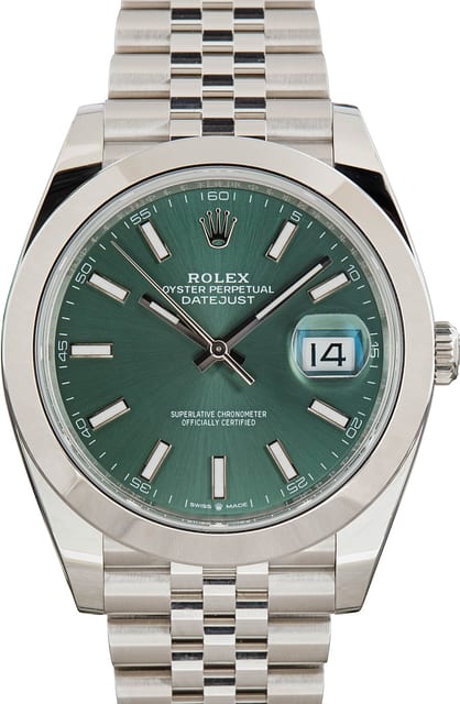 Pre-owned Rolex Datejust 41 Mint Green Dial Ref 126300