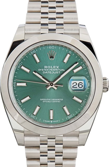 Pre-owned Rolex Datejust 41 Ref 126300 Mint Green Dial
