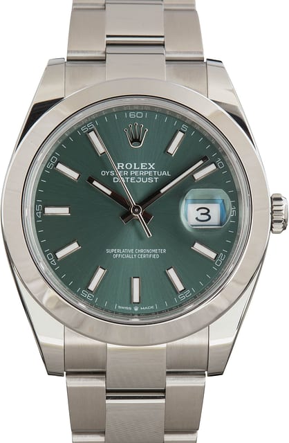 Pre-Owned Steel Rolex Datejust 41 126300 Mint Green Dial