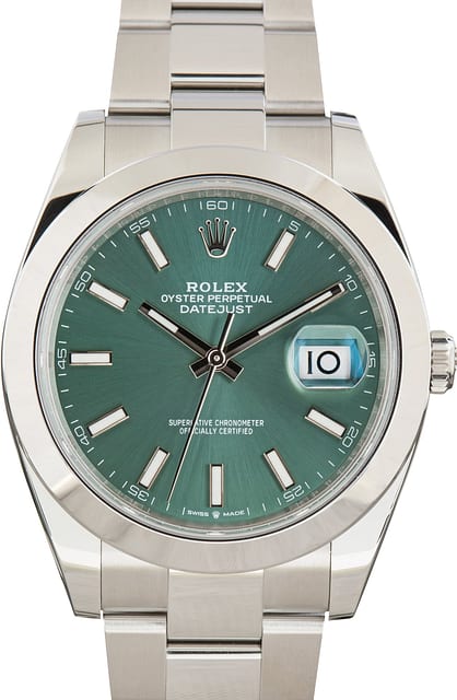 Pre-Owned Mint Green Dial Rolex Datejust 41 Ref 126330