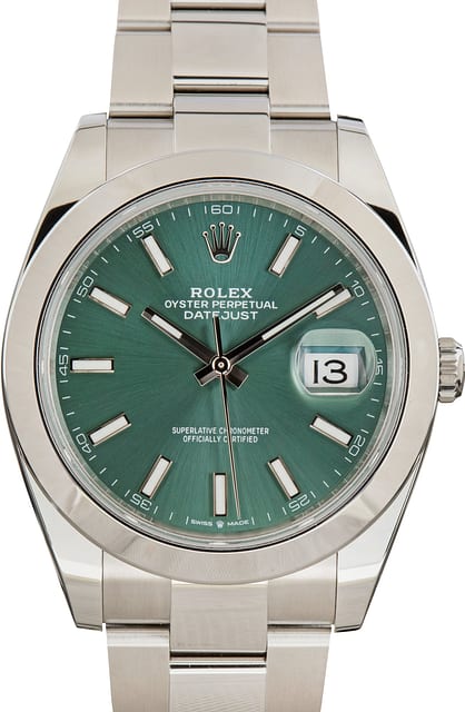 Pre-Owned Stainless Steel Rolex Datejust 41 Mint Green Dial 126300