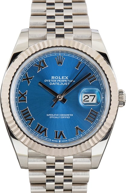 Used Blue Roman Dial Rolex Datejust 41 Ref 126334 Steel Jubilee