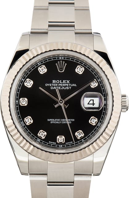 188723 Pre-Owned Rolex Datejust 41 ref 126334 Black Diamond Dial
