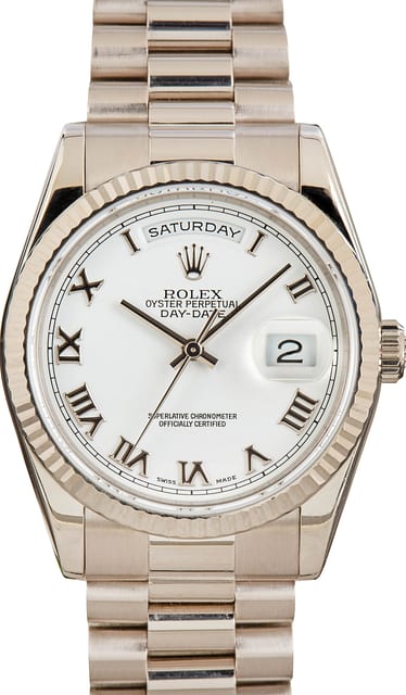 Pre-Owned Rolex Day-Date 36 White Roman Dial 118239 White Gold