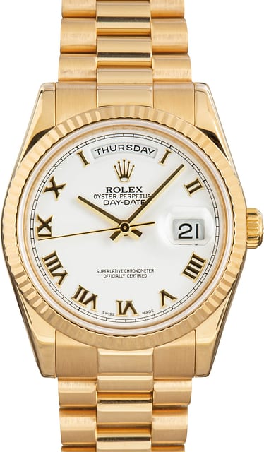 Pre-Owned Rolex Day-Date 36 Ref 118238 White Roman Dial