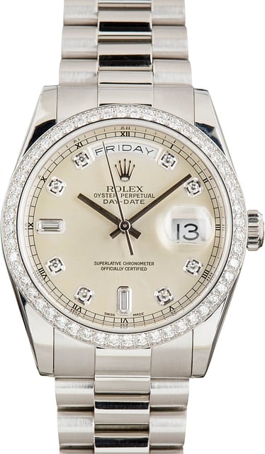 Used Rolex Day-Date 36 Platinum 118346 Diamond Dial & Bezel