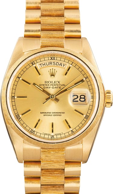 Used Rolex Day-Date 36 Yellow Gold 18078 Barked Finish