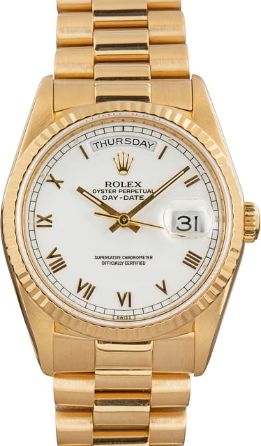 Rolex Day-Date 36 White Dial 18238 Yellow Gold