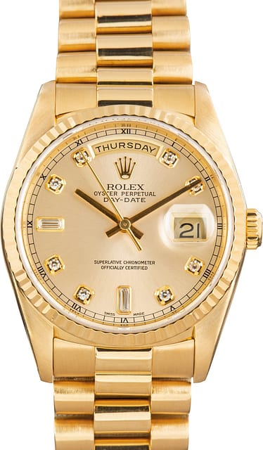 Used Rolex Day-Date 36 Ref 18238 Champagne Diamond Dial