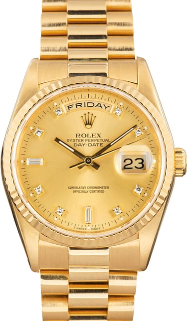 Pre-Owned Rolex Day-Date 36 18238 Champagne Diamond Dial