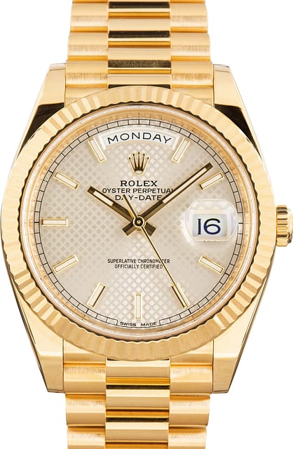Used Rolex Day-Date 40 Ref 228238 Silver Diagonal Motif Dial