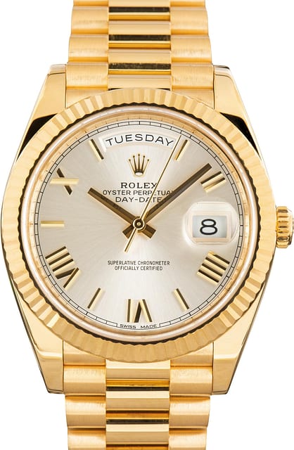 Used Rolex Day-Date 40 Silver Roman Dial 228238 18k Yellow Gold