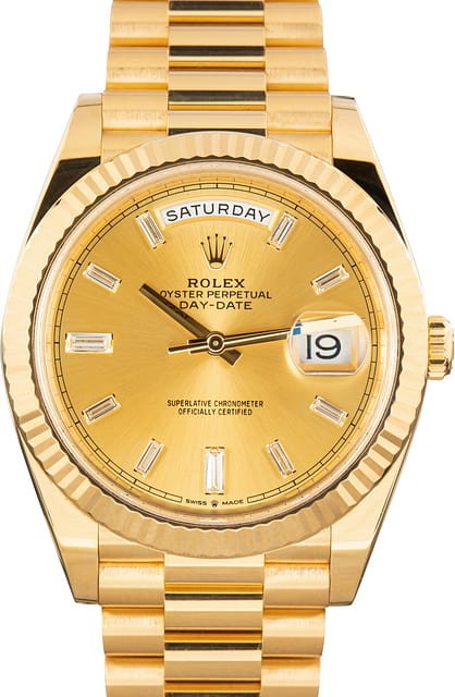 Pre-Owned Rolex Day-Date 40 Ref 228238 Baguette Diamond Dial