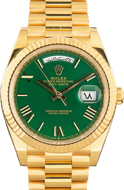 Pre-Owned Rolex Day-Date 40 ref 228238 Green Roman Dial