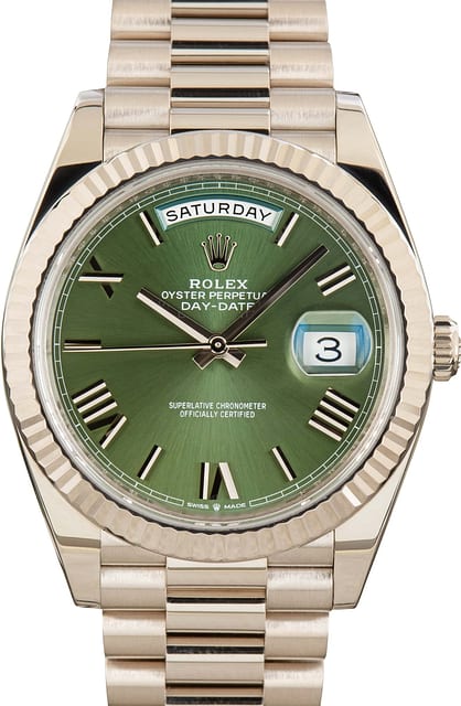 Pre-Owned Rolex Day-Date 40 Ref 228239 Olive Green Dial
