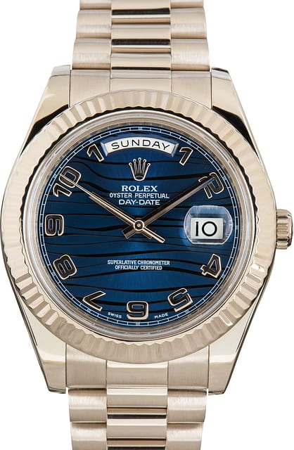Pre-Owned Rolex Day-Date II ref 218239 Blue Wave Dial
