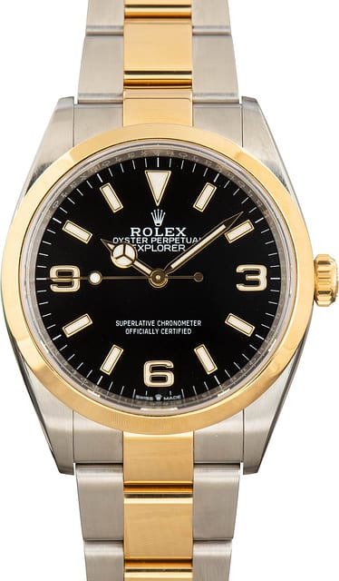 Pre-Owned Two Tone Rolex Explorer 124273 Black Dial