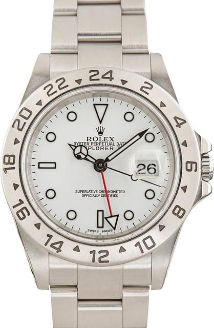 Used White Polar Rolex Explorer II Ref 16570 Steel Oyster
